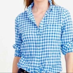 J. Crew blue gingham boy fit button down top